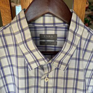 ENRO Non-Iron Dress Shirt Long Sleeve Button Up SIZE XL NEW TAGS PURPLE PLAID